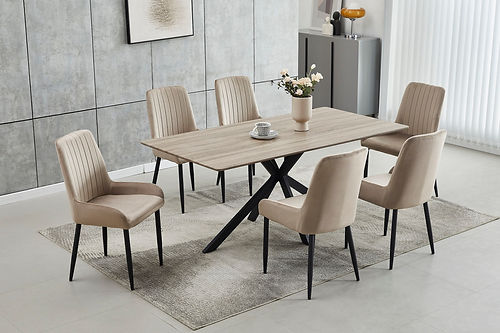 Wood Top Dining Table Set With Velvet Chairs T-1510 C-1511