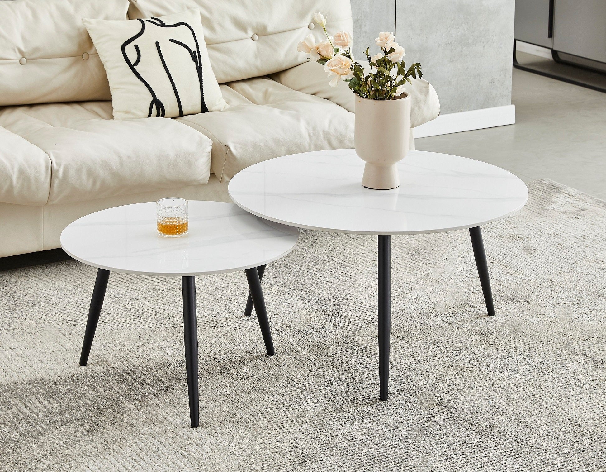 Snowy White Sintered Stone 2PC Marble Top Coffee Table Set 2210