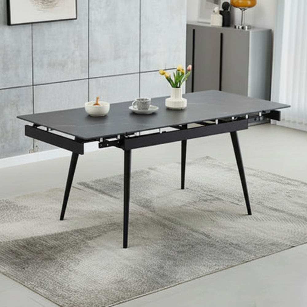 Extendable Sintered Stone Black Marble Dining Table T-1472