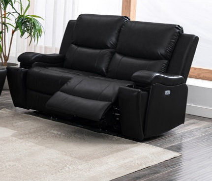Black Leather Gel Power Recliner Loveseat 8032