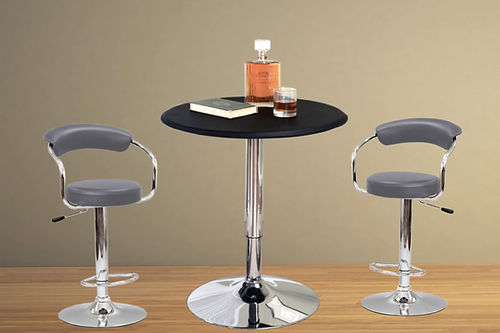3 Pc Pub Set Adjustable Table with PU Stool Grey T 135