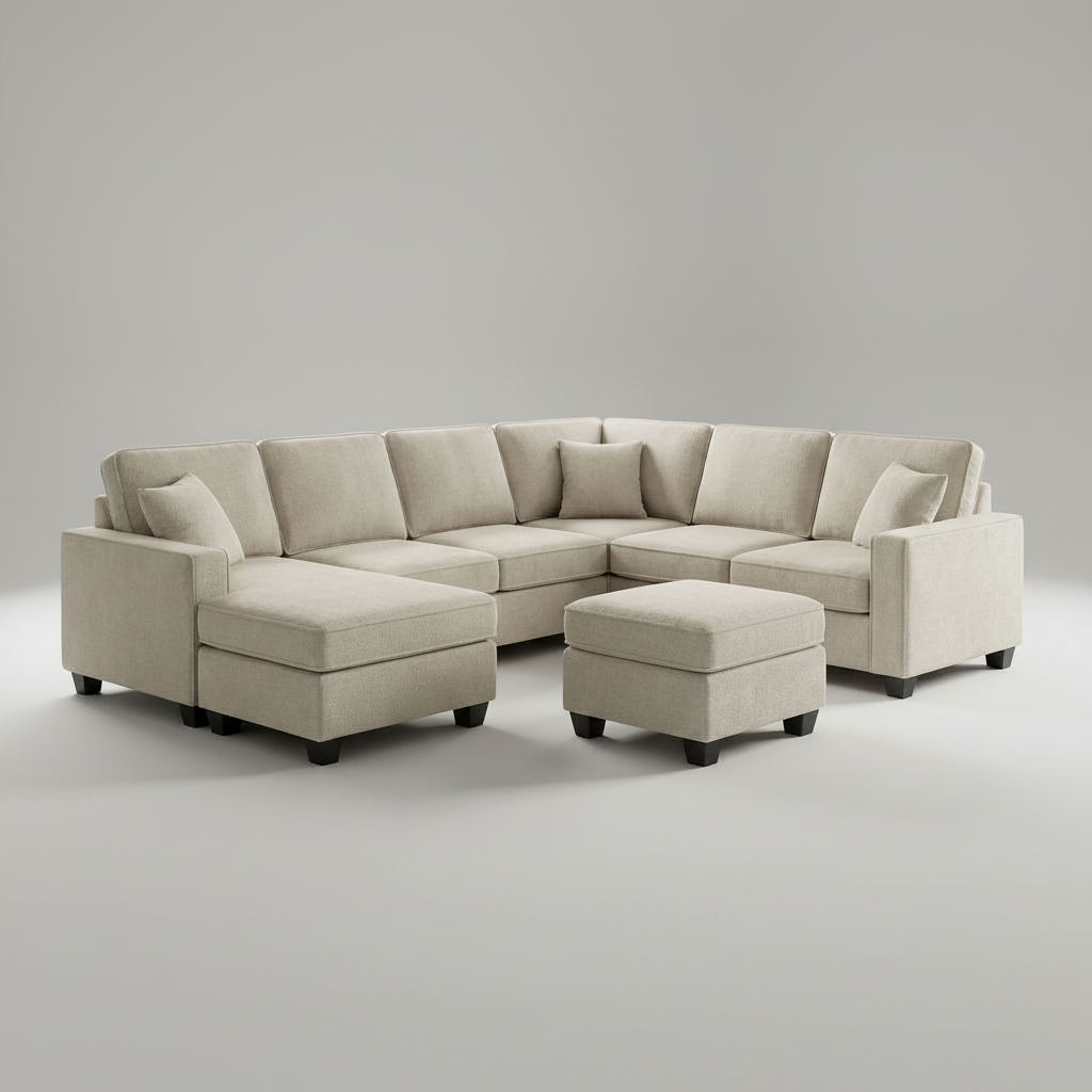 Corbin Toscana Grey Fabric Sectional with Ottoman & Built-in USB 60045