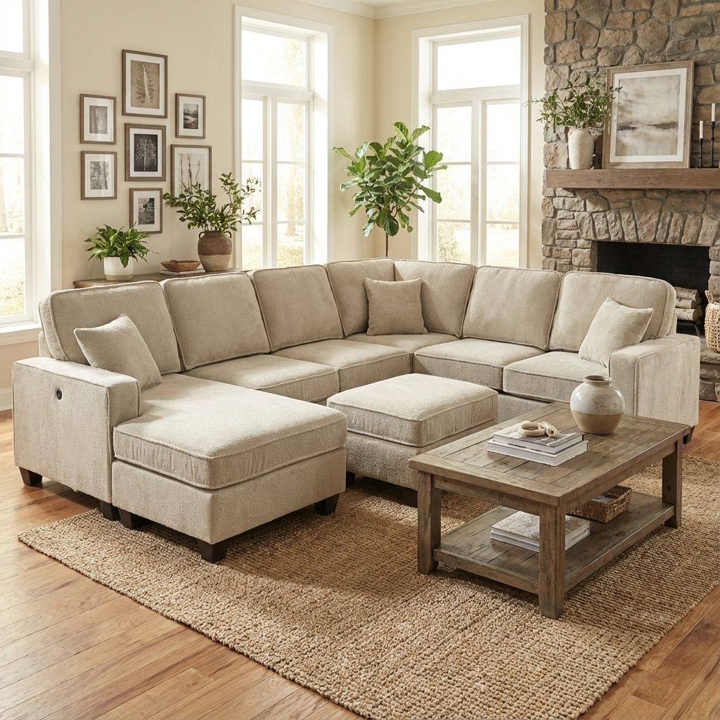 Corbin Toscana Grey Fabric Sectional with Ottoman & Built-in USB 60045