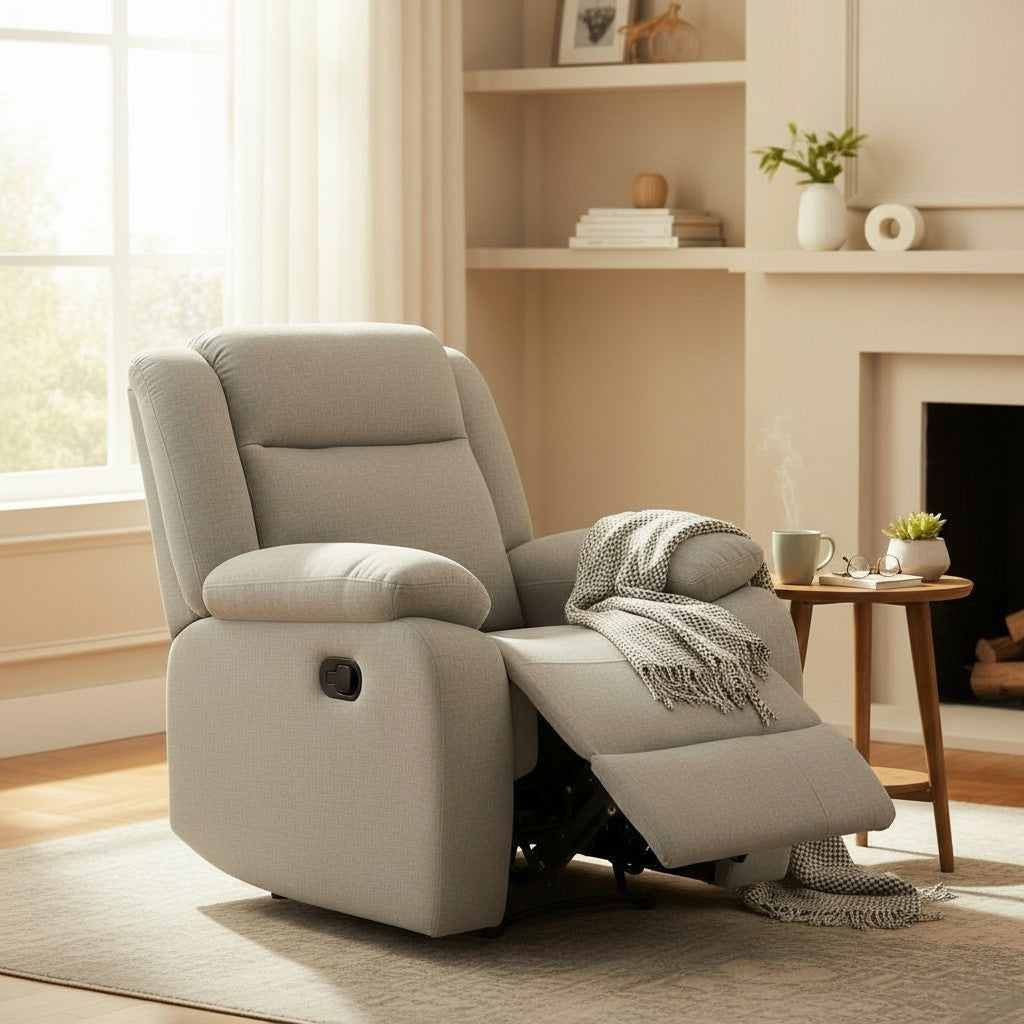 Rowan High Performance Linen Fabric Glider Recliner Chair Grey KM059