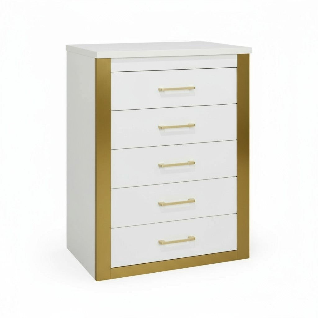 Canadian Made Gilmour 5 Drawer Chest White & Gold