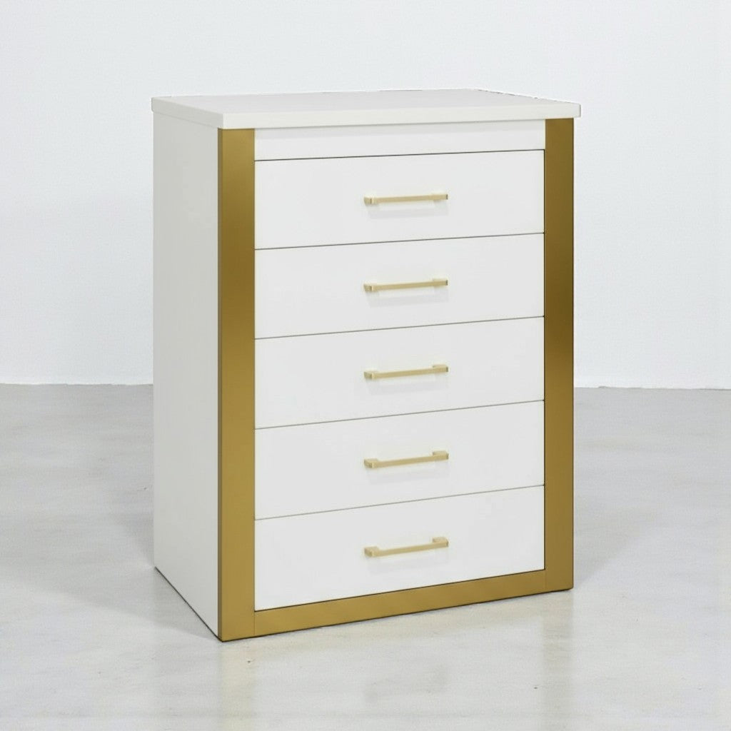 Canadian Made Gilmour 5 Drawer Chest White & Gold
