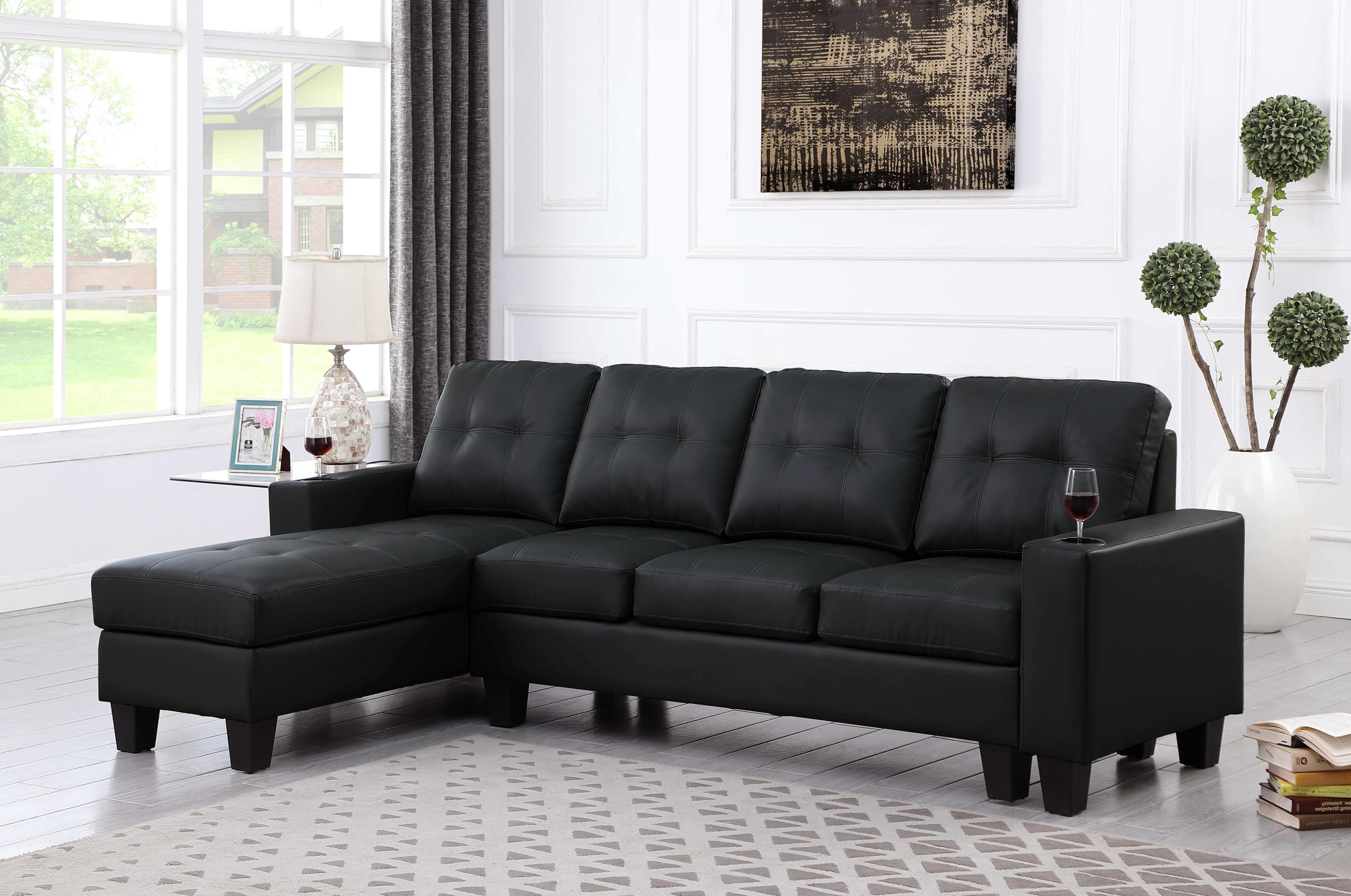 Diamond Reversible Sectional Sofa - Black PU