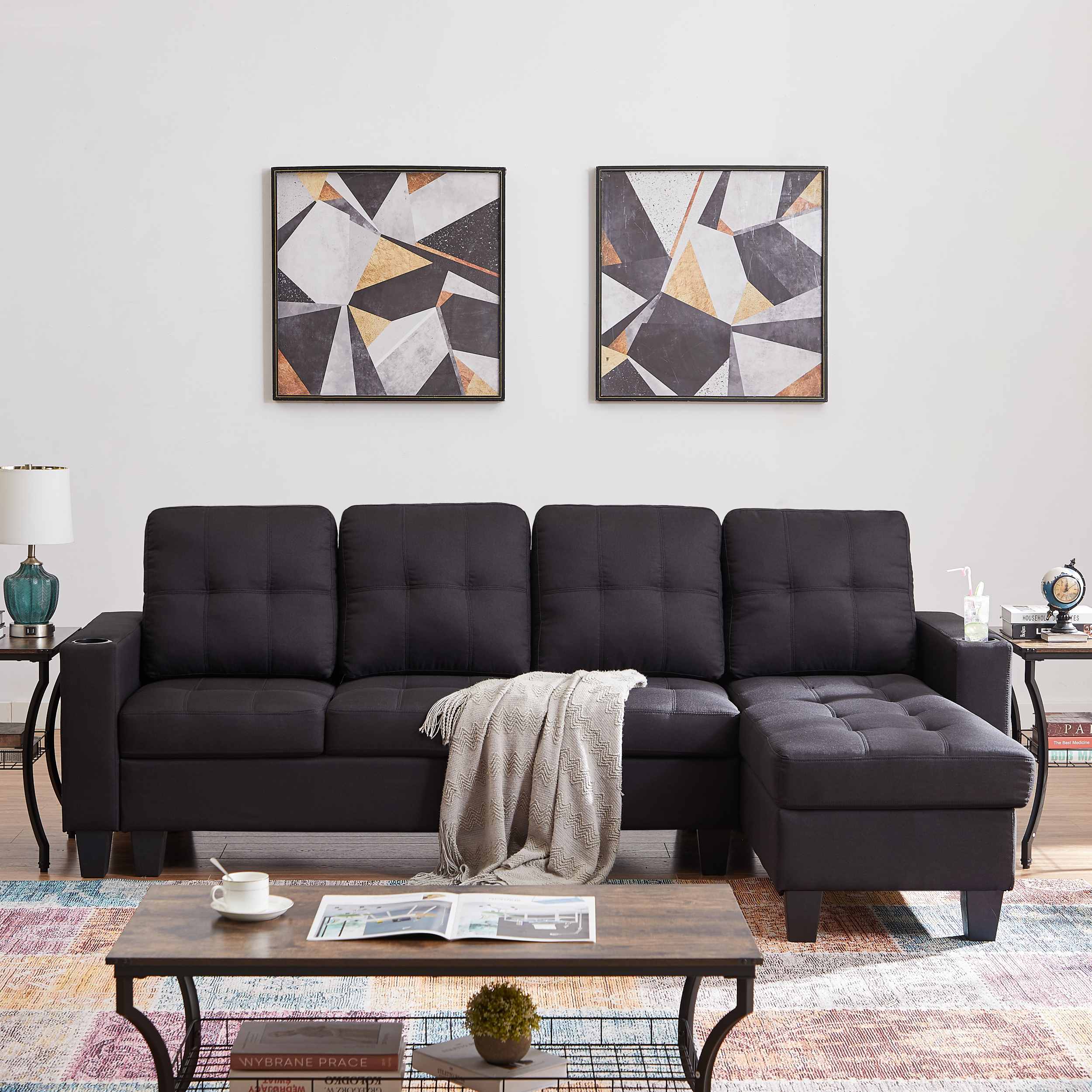 Diamond Reversible Sectional Sofa - Charcoal Fabric