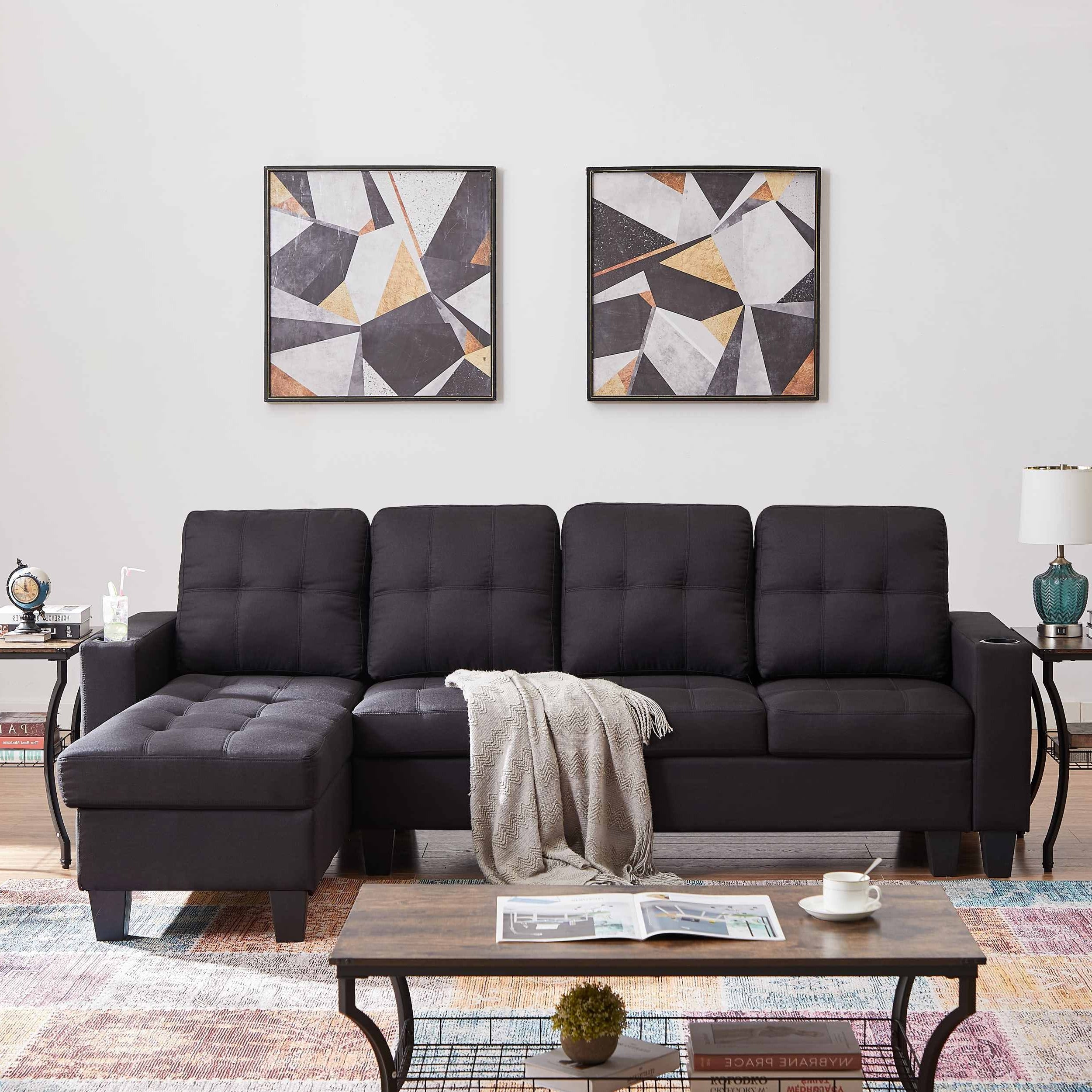 Diamond Reversible Sectional Sofa - Charcoal Fabric