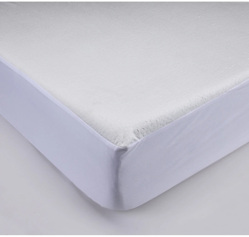 Mattress protector with a white mattress on a light gray background