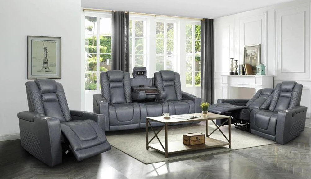 Inox Power Reclining Set Top Grain Leather Blue 2775