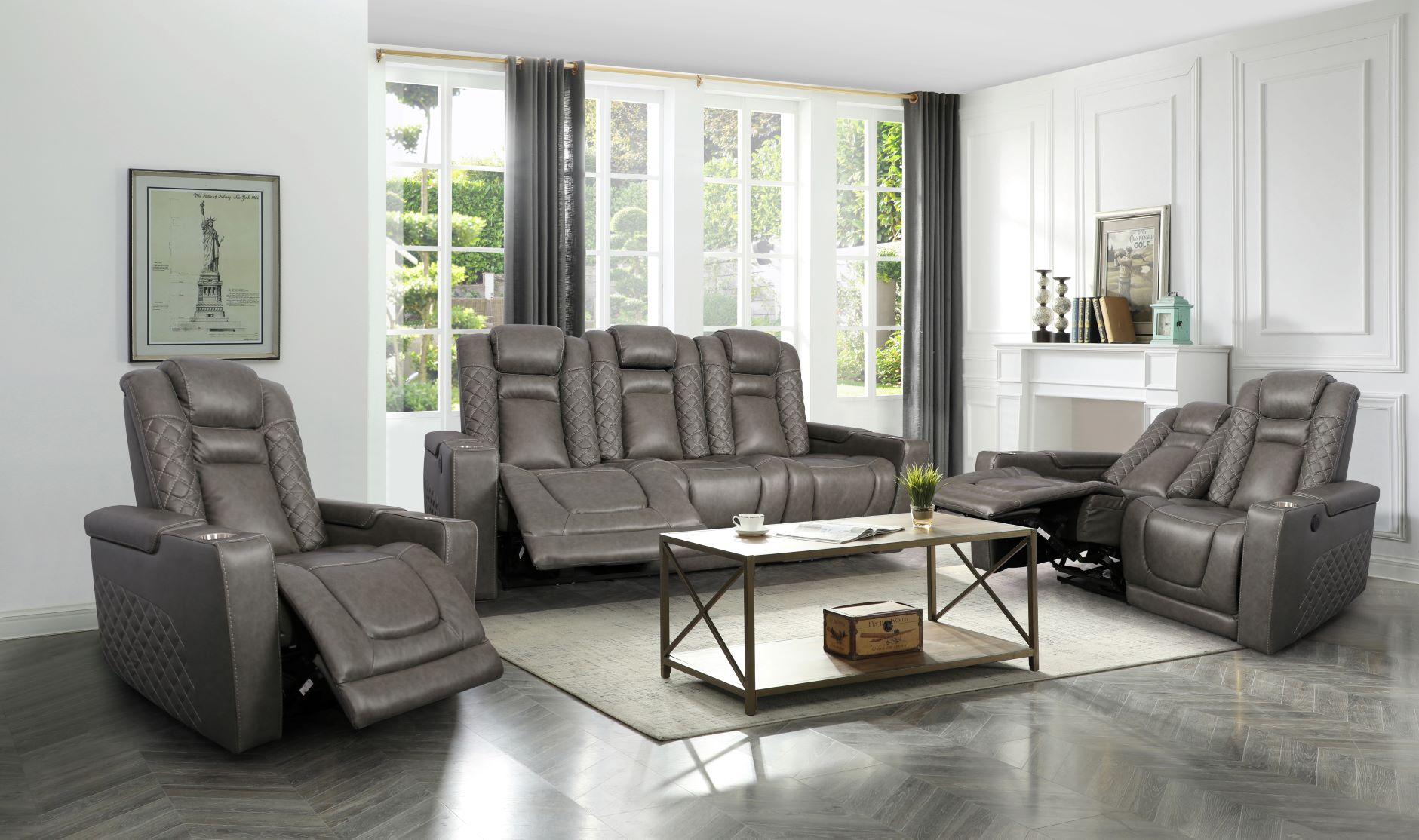 Inox Power Reclining Set Top Grain Leather Grey 2775