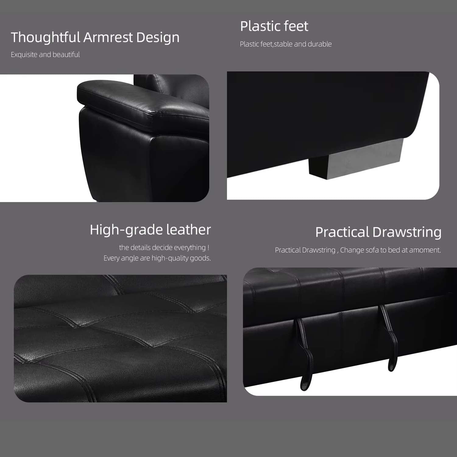 Laura Sectional Sofa Bed Black Air Leather