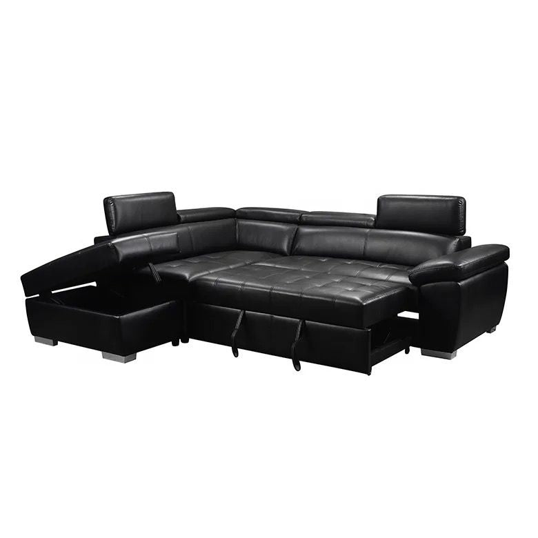 Laura Sectional Sofa Bed Black Air Leather