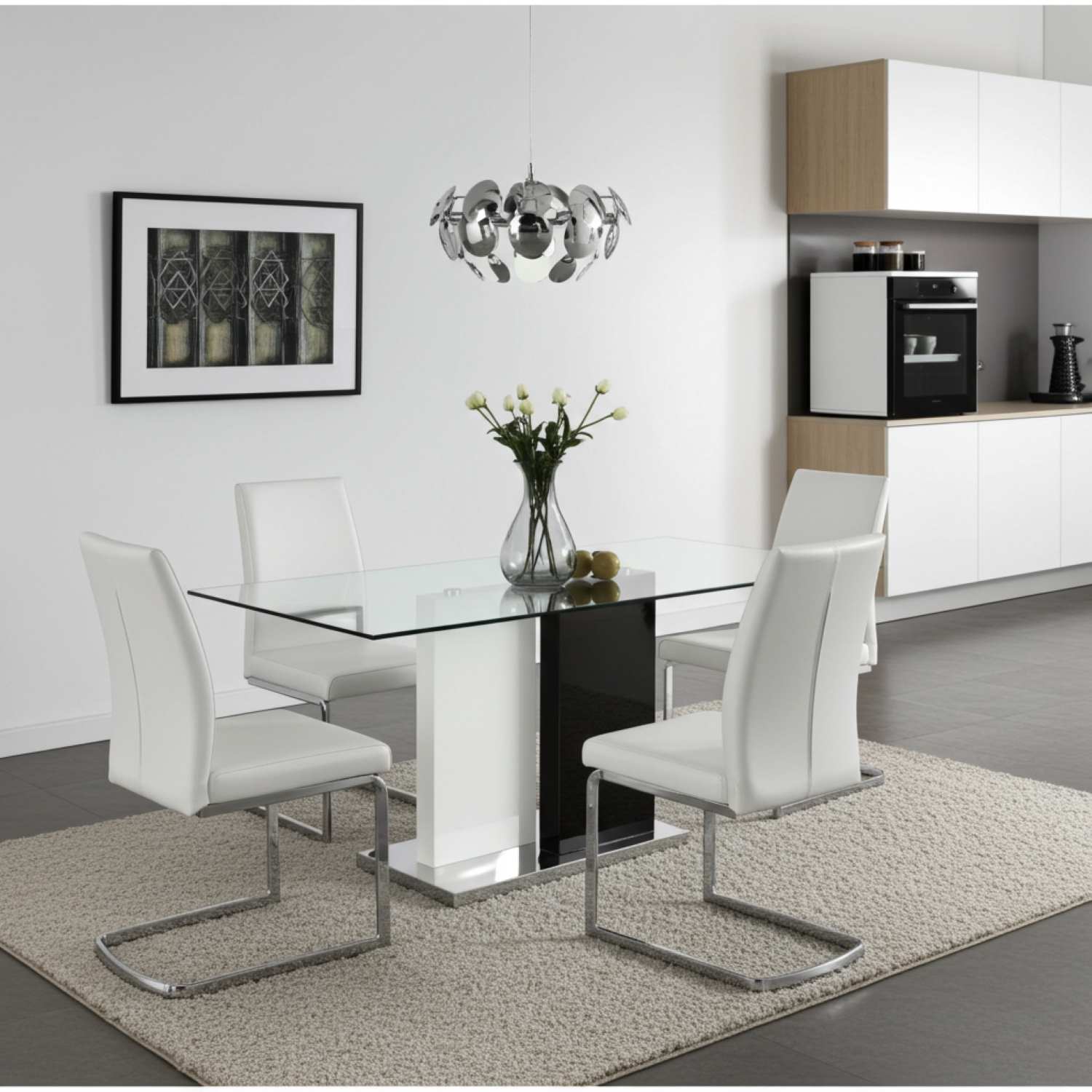 Libra Glass Dining Set With White Chairs 6848-67 / 738S1