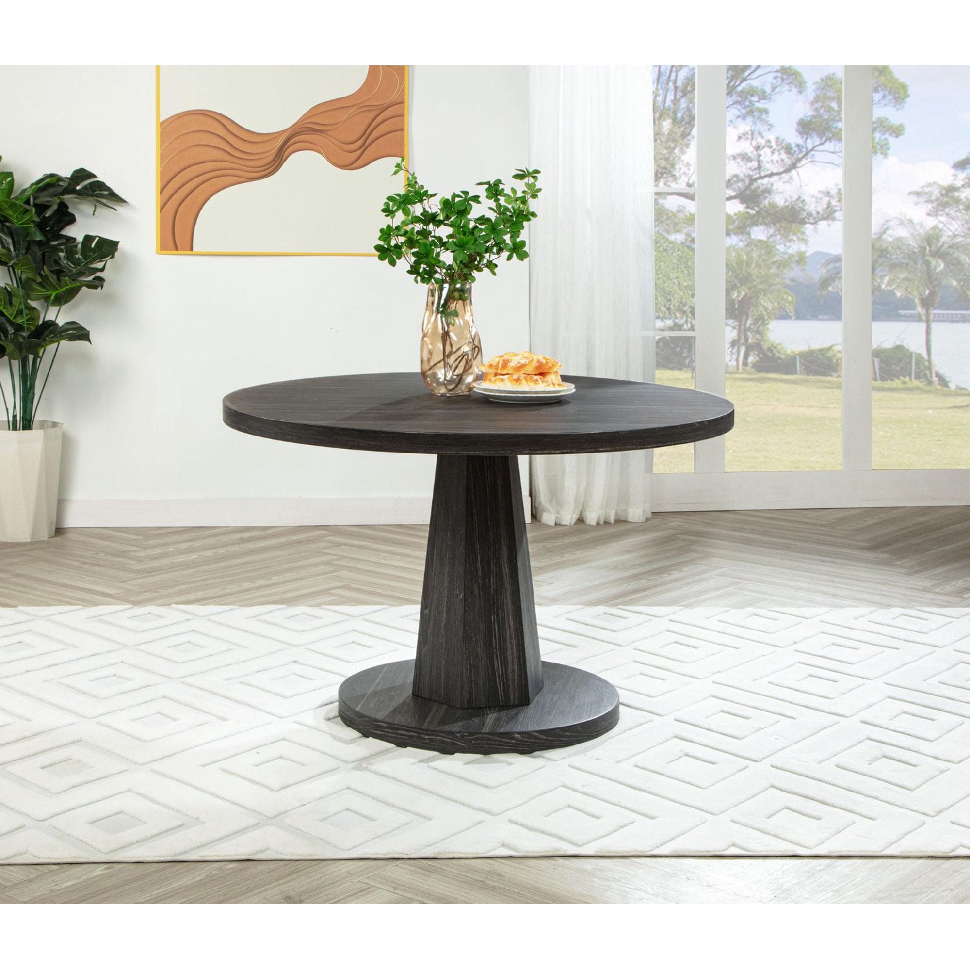 Orchid 5 PCS Solid Wood Dining Set in Dark Grey Color DT37-DTS