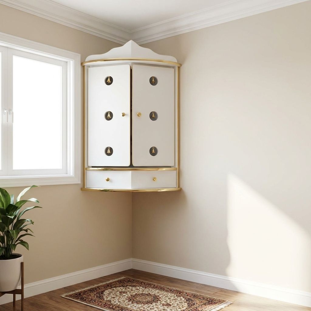 Parvathi Corner Wall Hangable Pooja Cabinet with Door & Bell