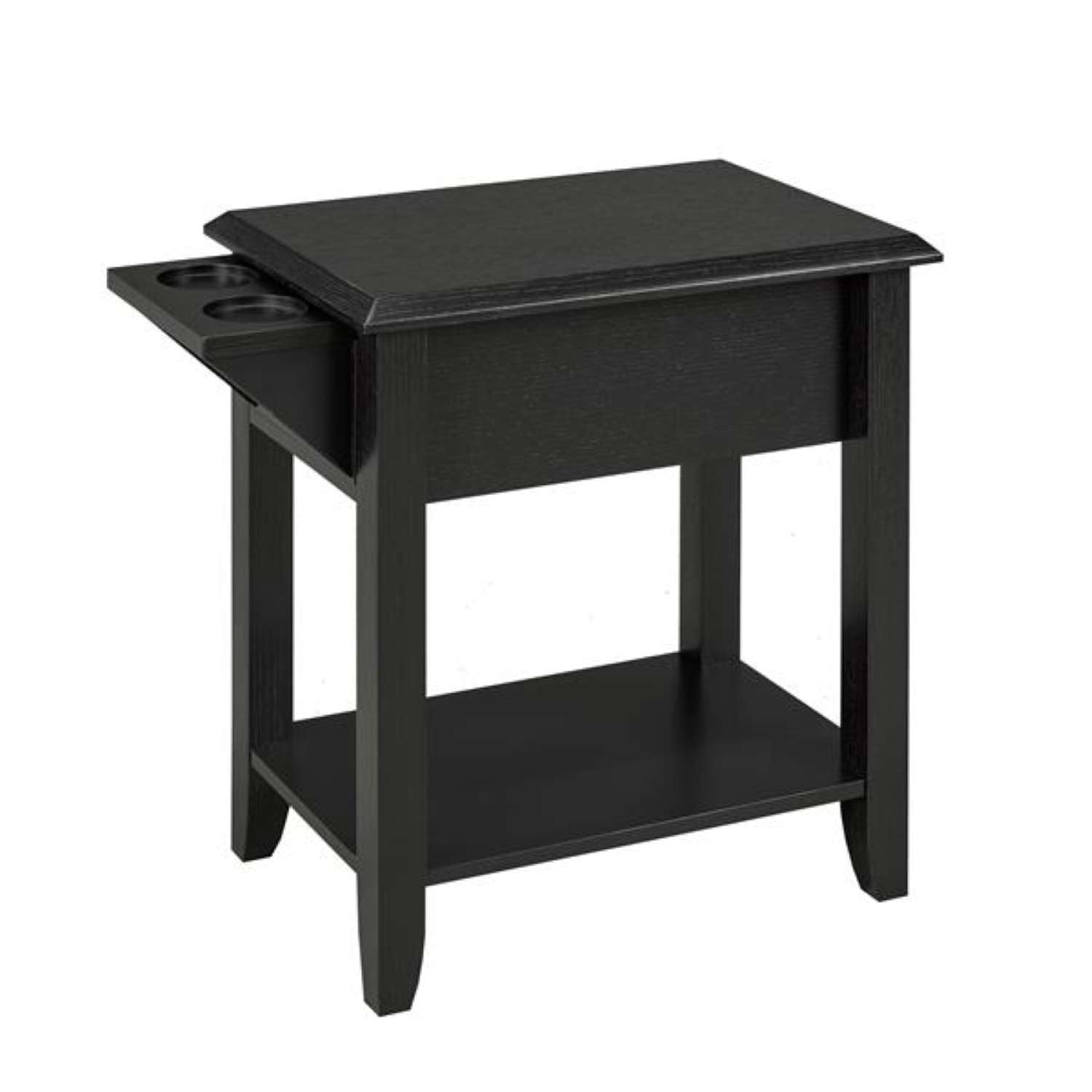Black Wooden Accent Table With Storage Drawer And Cup Holder 18020