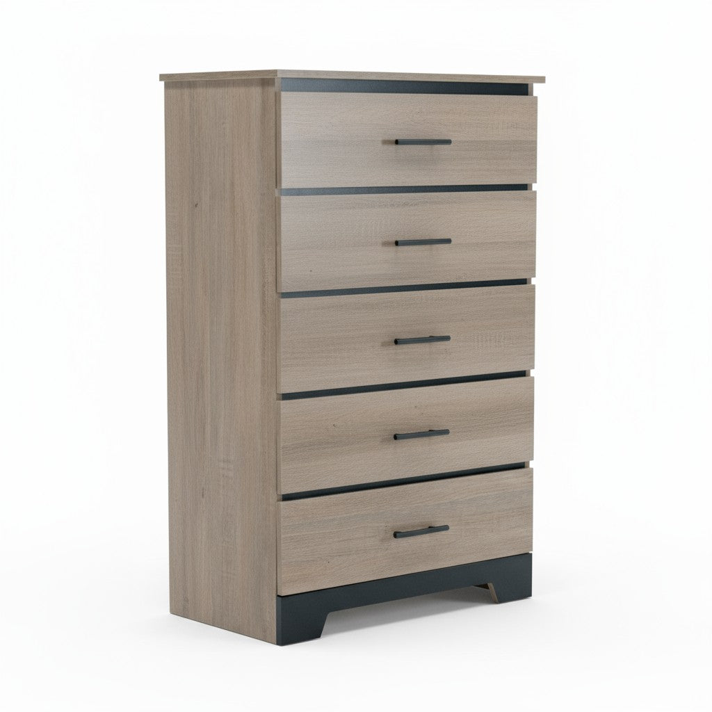 Canadian Made Two Tone Wooden 5 Drawers Chest Continental Coast & Black 6741