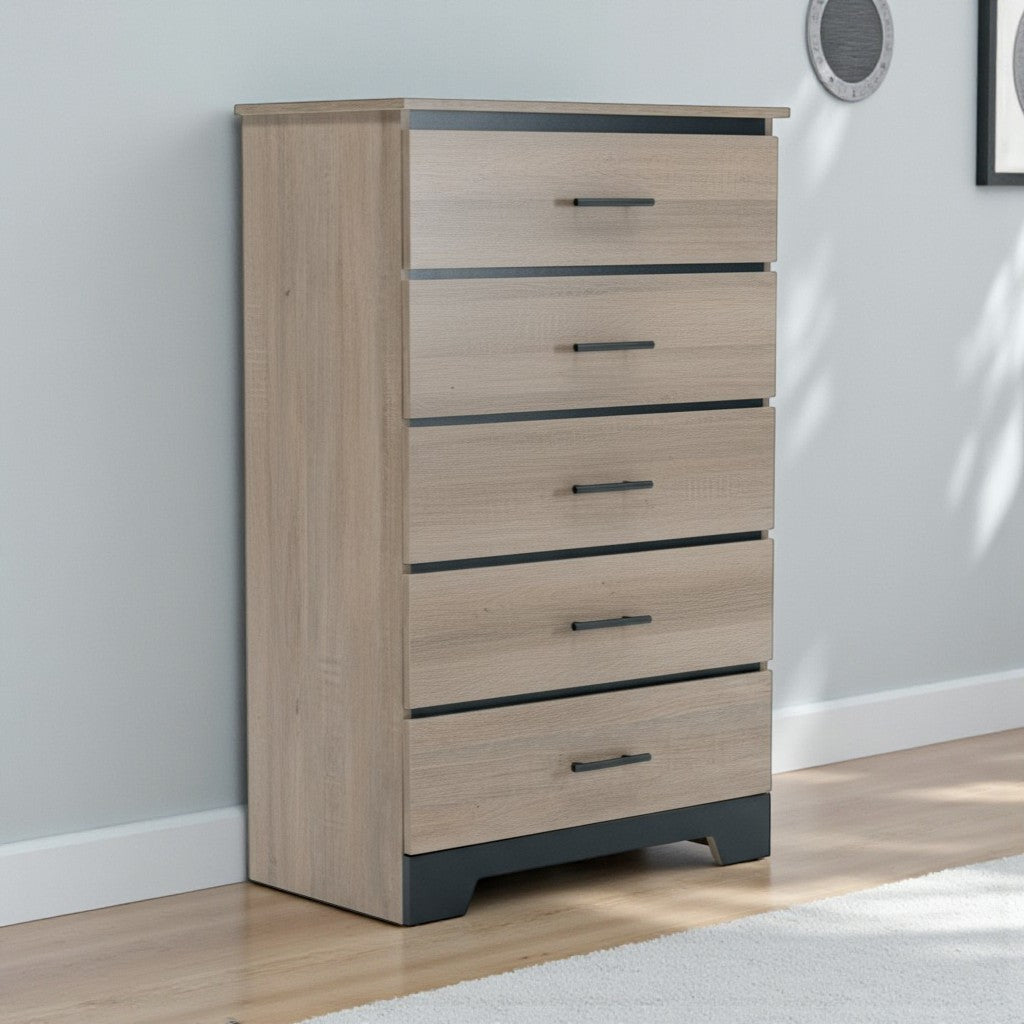 Canadian Made Two Tone Wooden 5 Drawers Chest Continental Coast & Black 6741