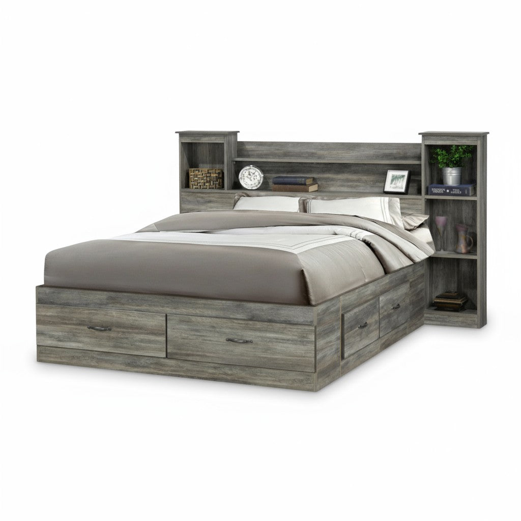 Canadian Made Wooden Bed Suede Grey 6730