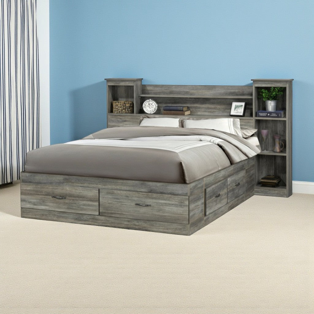 Canadian Made Wooden Bed Suede Grey 6730
