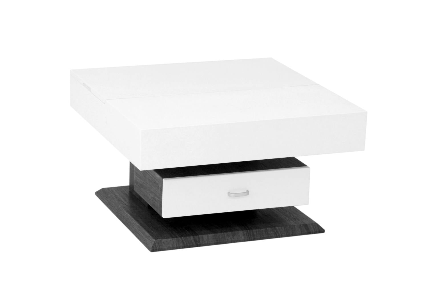 White & Grey Lacquer 360 Degree Rotating Coffee Table with Drawers 226-02