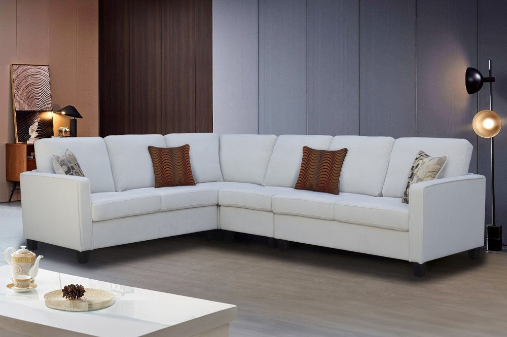 Off-White Chenille Fabric Reversible Sectional Sofa T 1235