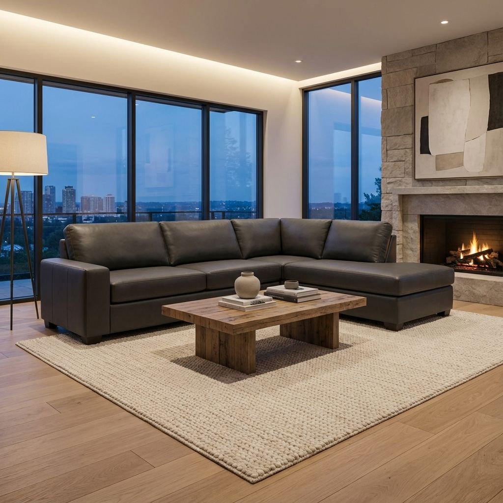 Canadian Made Genuine Leather Match Sectional Sofa 1257