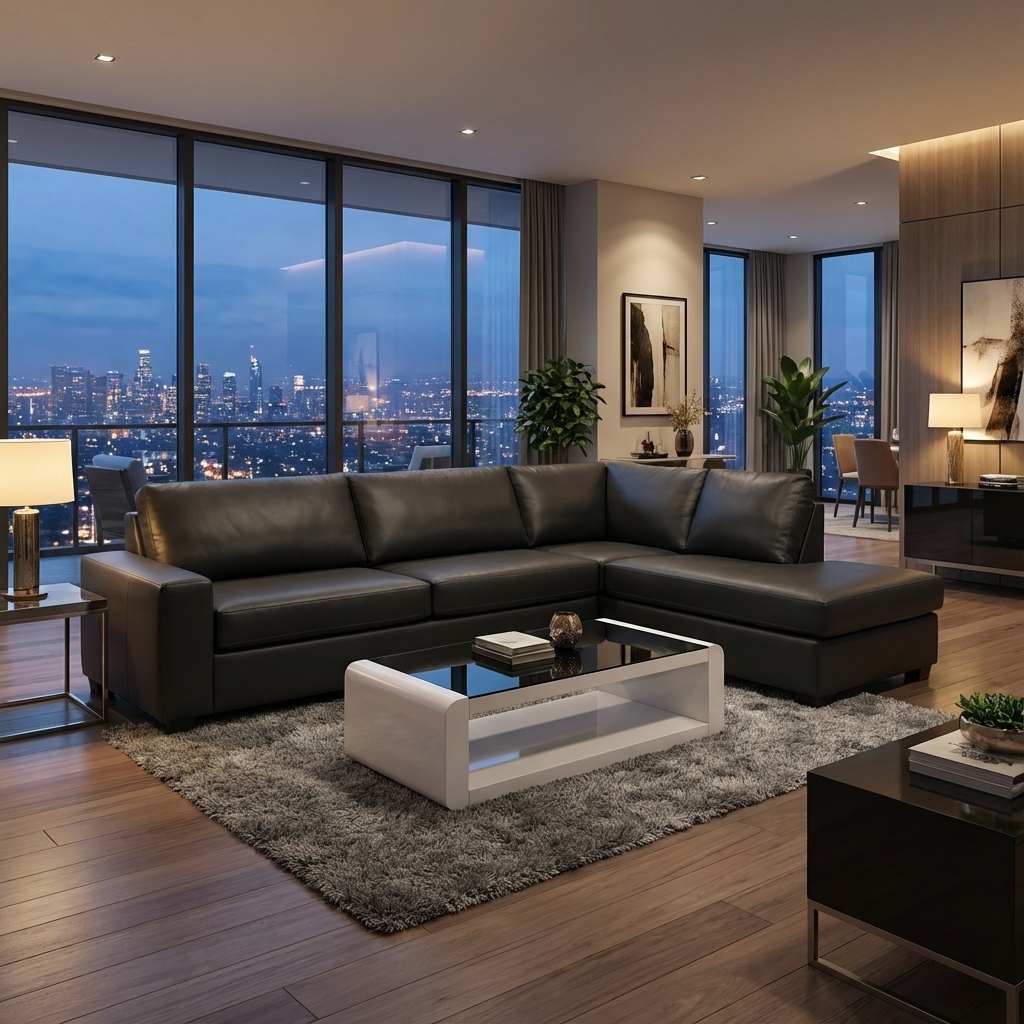 Canadian Made Genuine Leather Match Sectional Sofa 1257