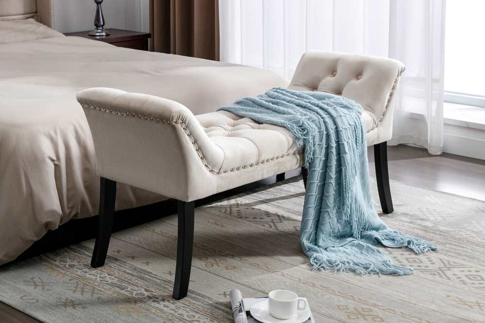 White Velvet Bench 818