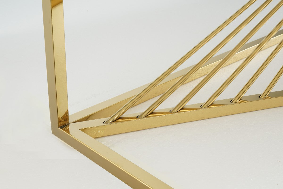 Contemporary Styling Marble Glass Top Side Table With Gold Legs STC-010-C