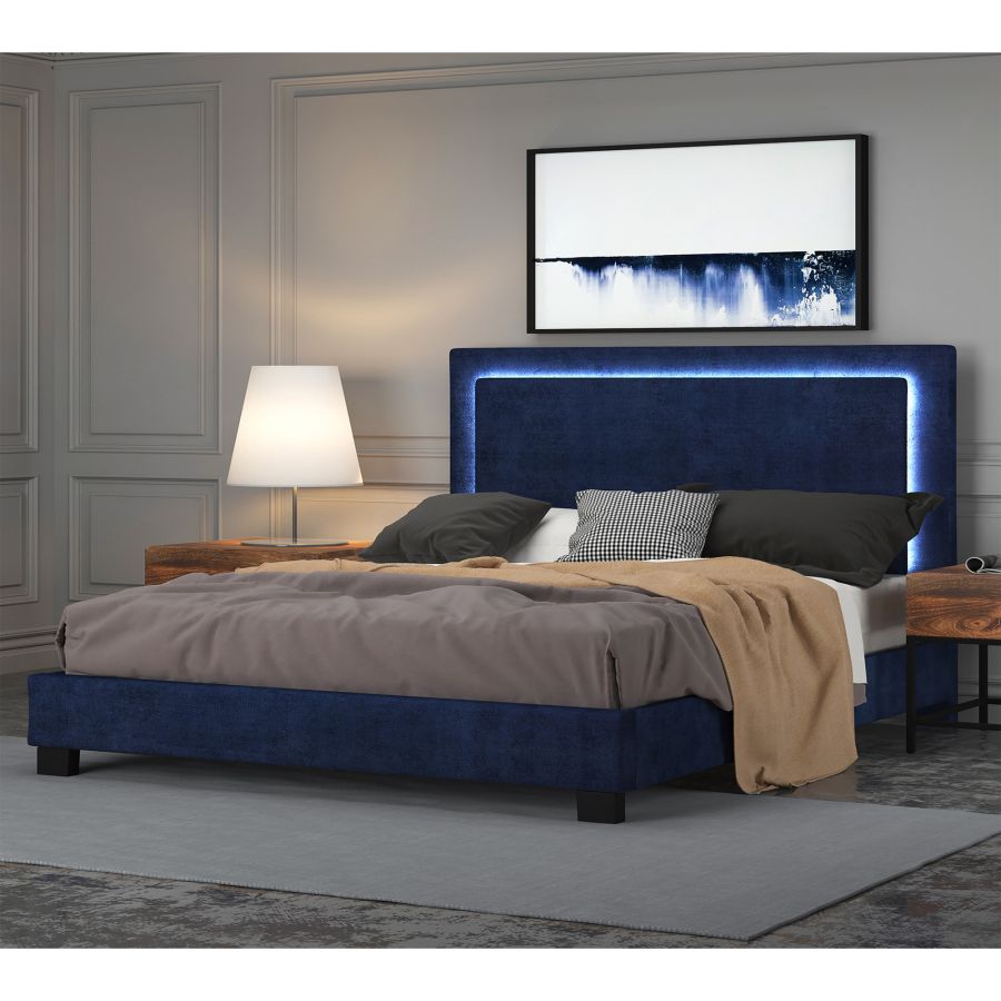 Lumina 78" King Platform Bed with Light in Blue 101-088K-BL