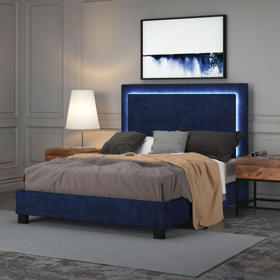 Lumina 60" Queen Platform Bed with Light in Blue 101-088Q-BL