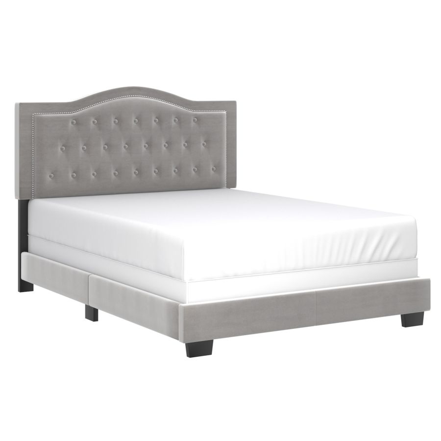 Grey Velvet Upholstered Bed 5545