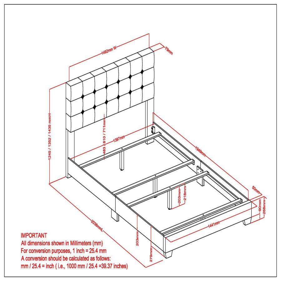 Exton 54" Double Bed in Light Grey 101-298D-LGY