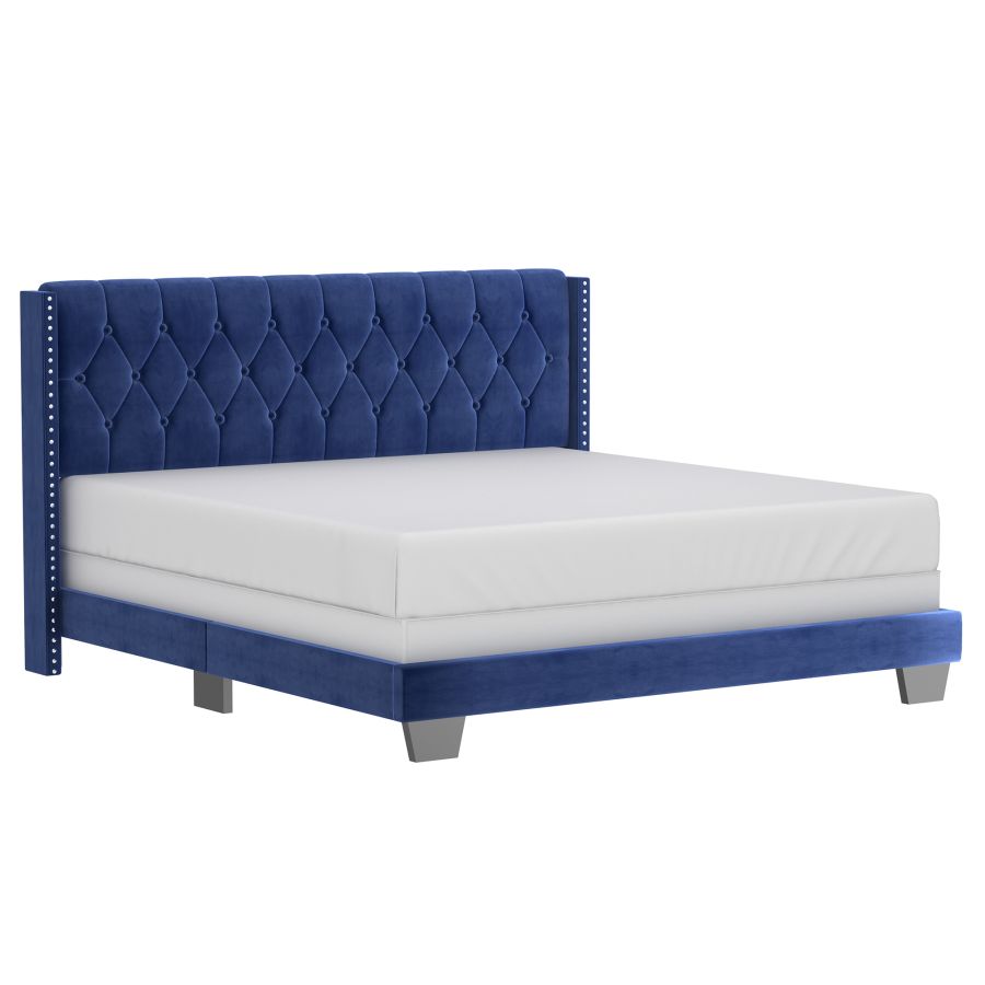 Gunner 78" King Bed in Blue Velvet 101-299K-NAV