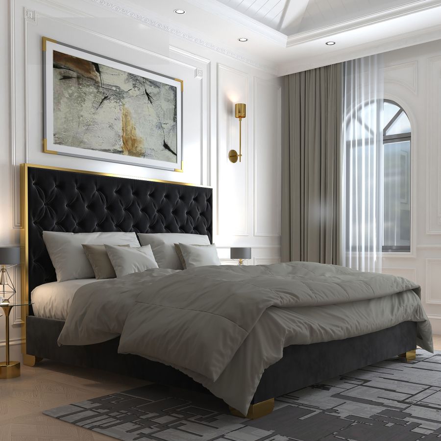 Lucille 78" King Bed in Black and Gold 101-596K-BK_GL