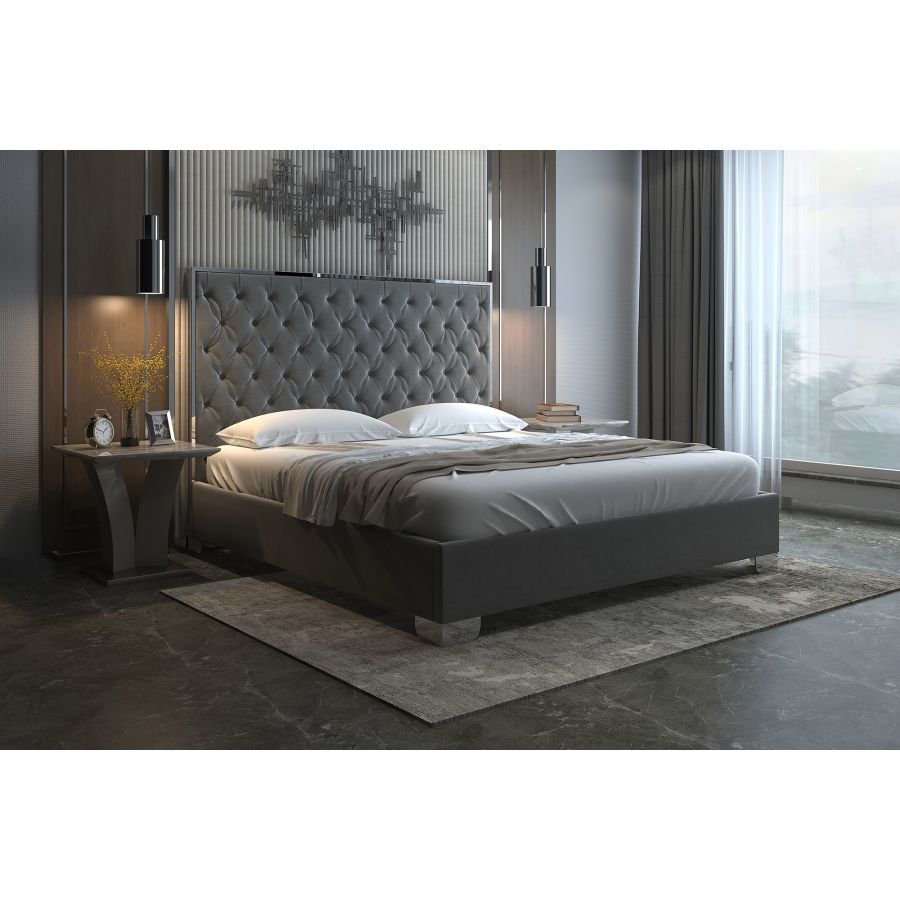Lucille 78" King Bed in Grey and Silver 101-596K-GY_CH