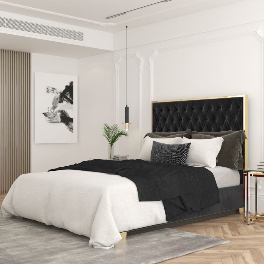 Lucille 60" Queen Bed in Black and Gold 101-596Q-BK_GL
