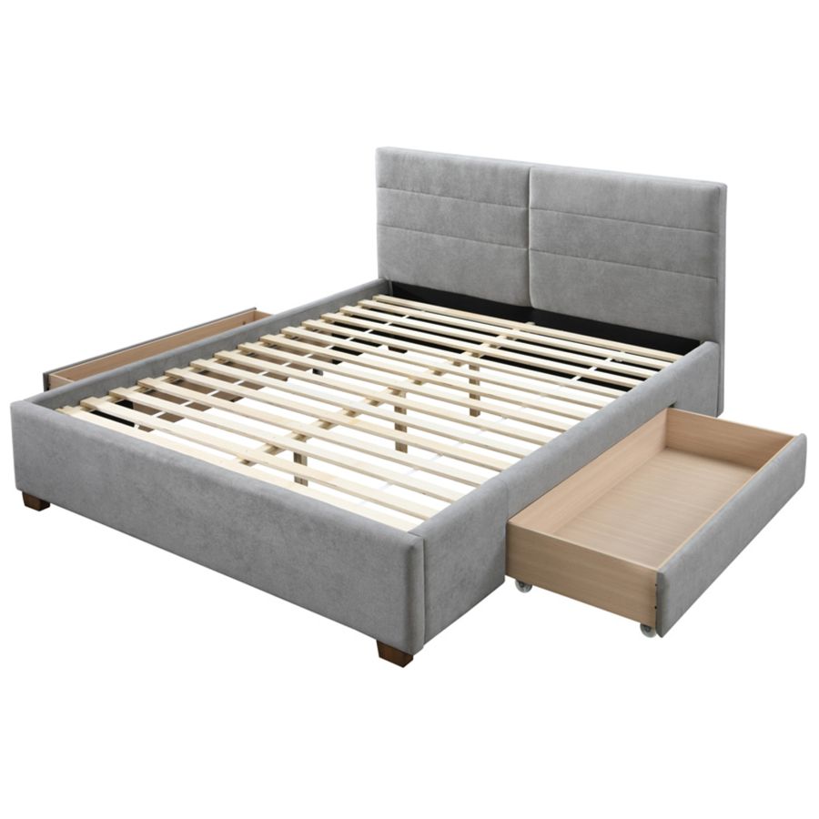 Emilio 60" Queen Platform Bed with Drawers in Light Grey 101-633Q-LG