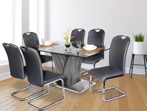 Lorie 7 PC Glass Dining Set Grey 7500