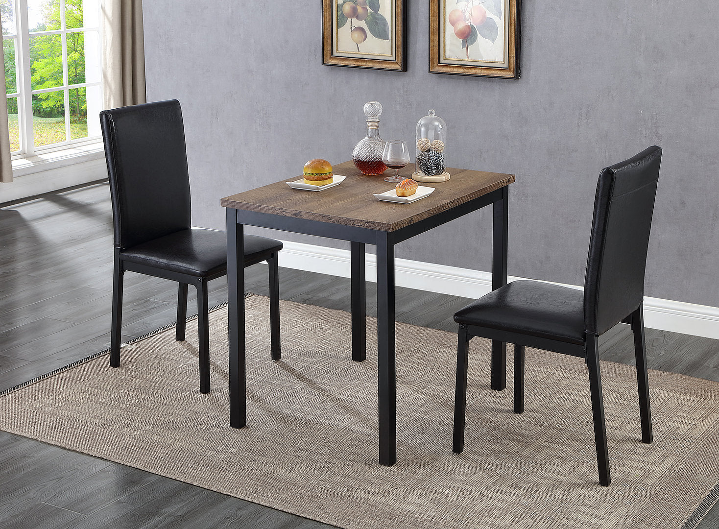 Distressed Wooden Dining Table With 2 Chairs IF-1025