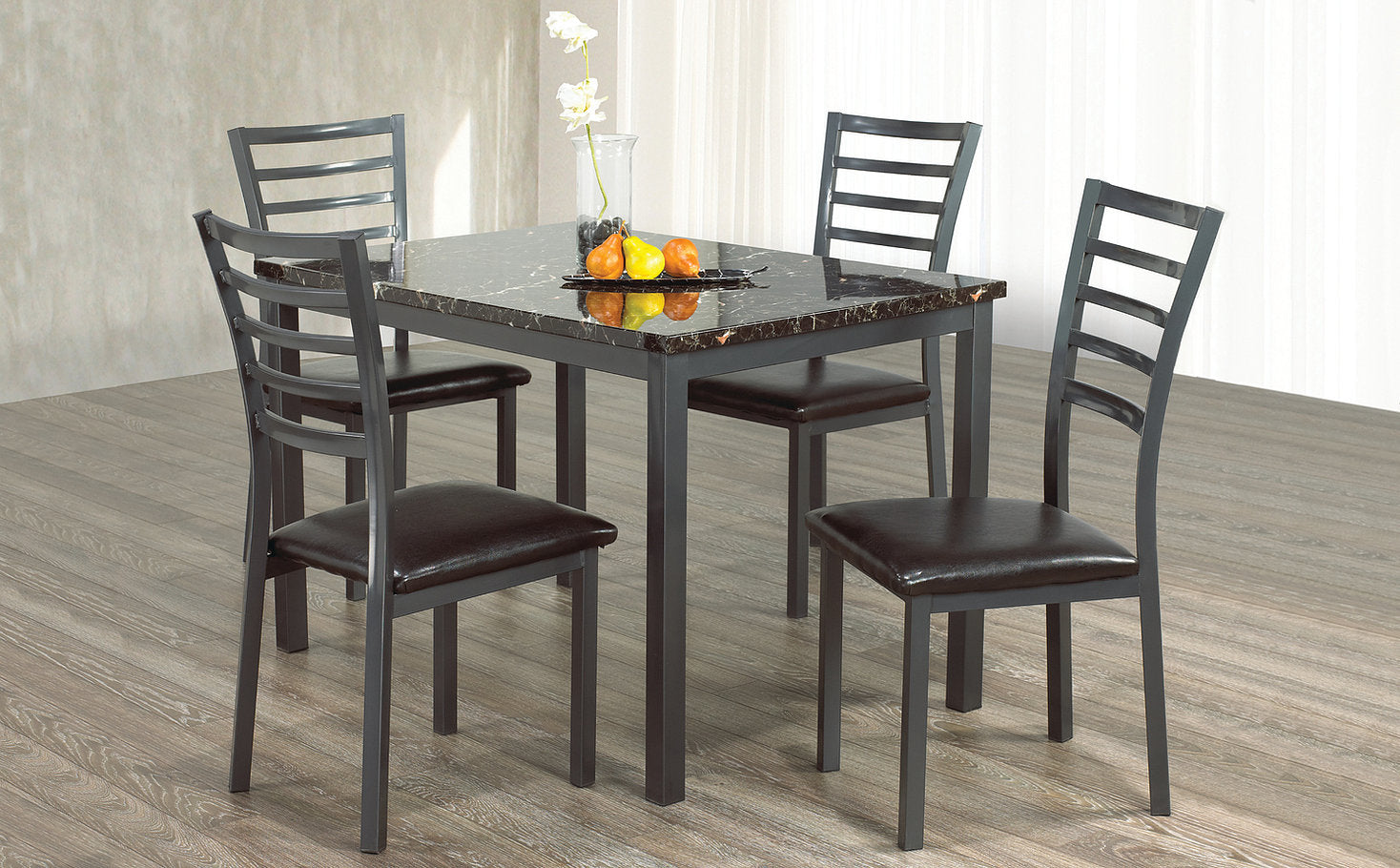 Black Metal with Faux Marble Top Dining Set DS035