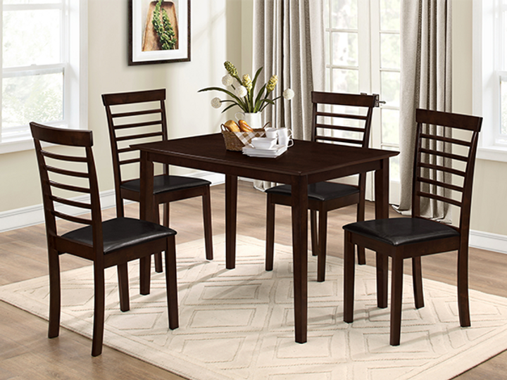 Espresso Wooden Dining Table With 4 Chairs 1047/1011
