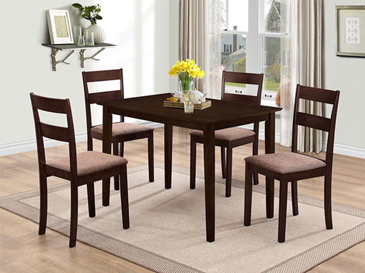 Espresso Wooden Dining Table With 4 Chairs 1047/1033