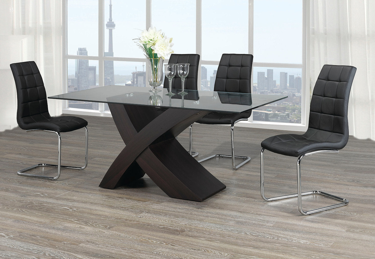 Tempered Glass Dining Table With 6 Black Chairs 1092/1750