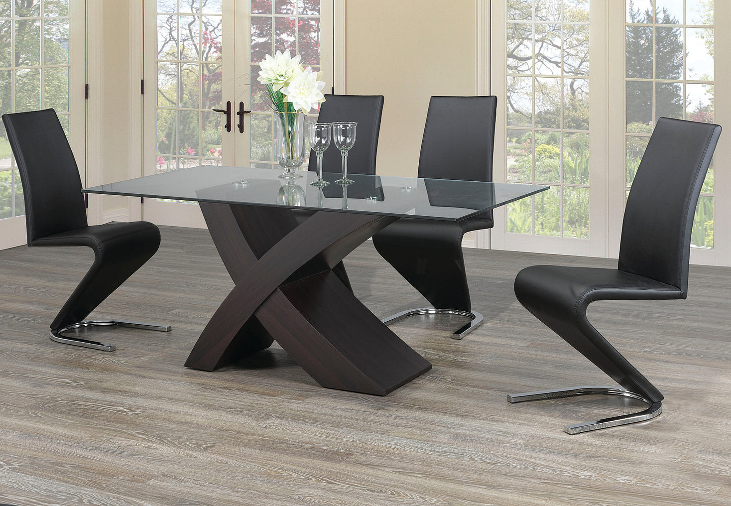 Espresso Glass Dining Table With An ‘X’ Shape 1092