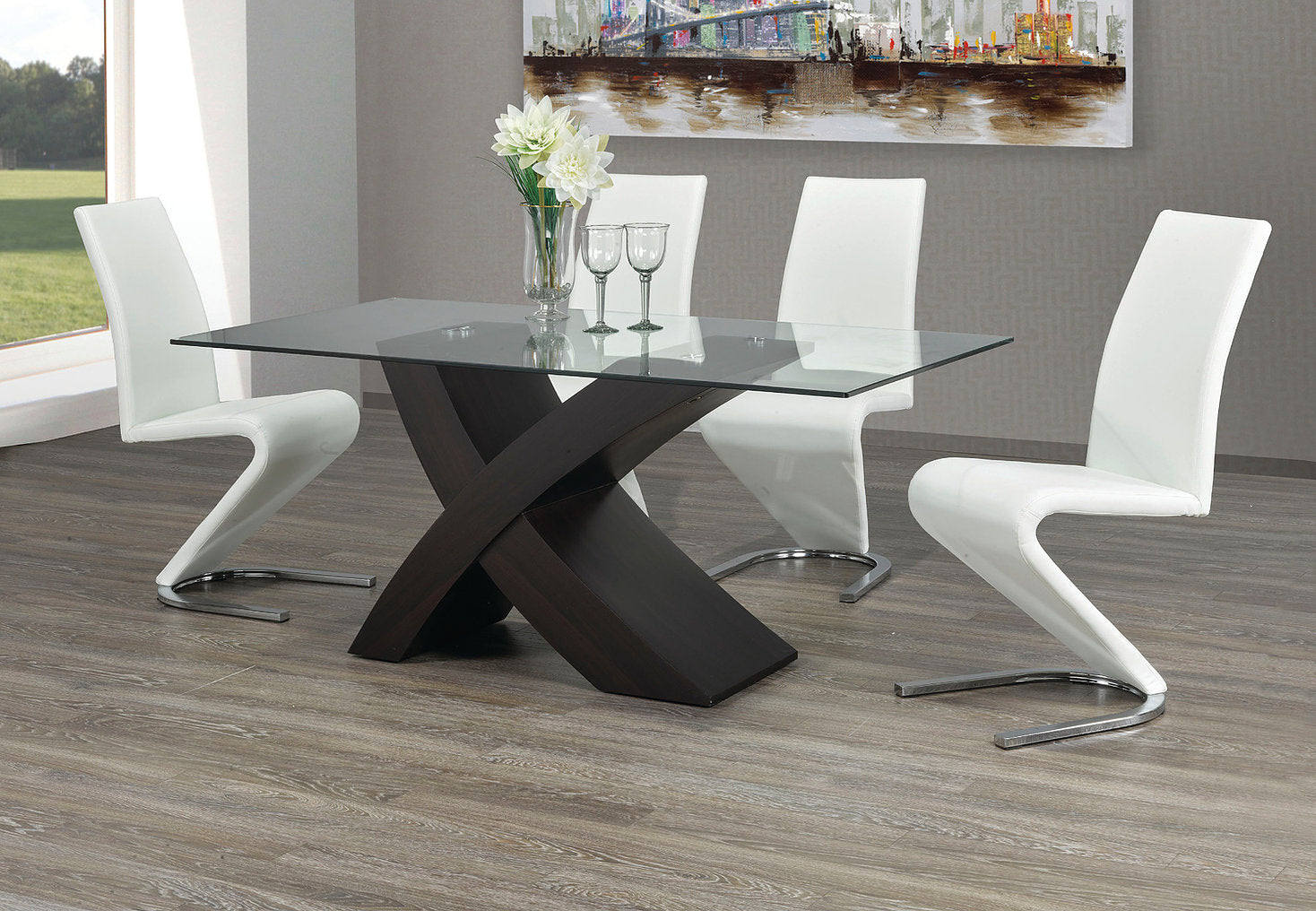 Tempered Glass Dining Table With White Chairs 1092/1786