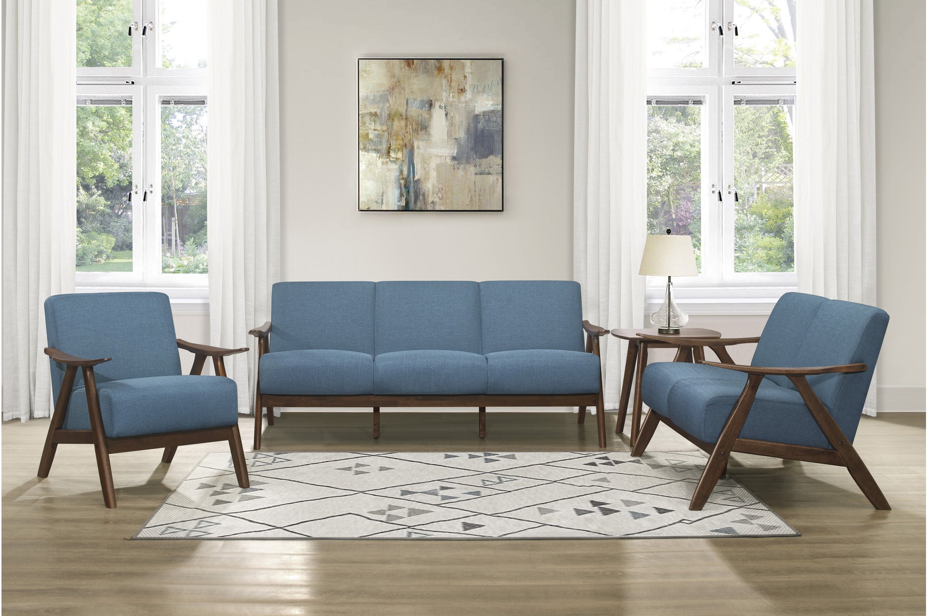 Damala Textured Dabric Sofa Set Blue 1138BU